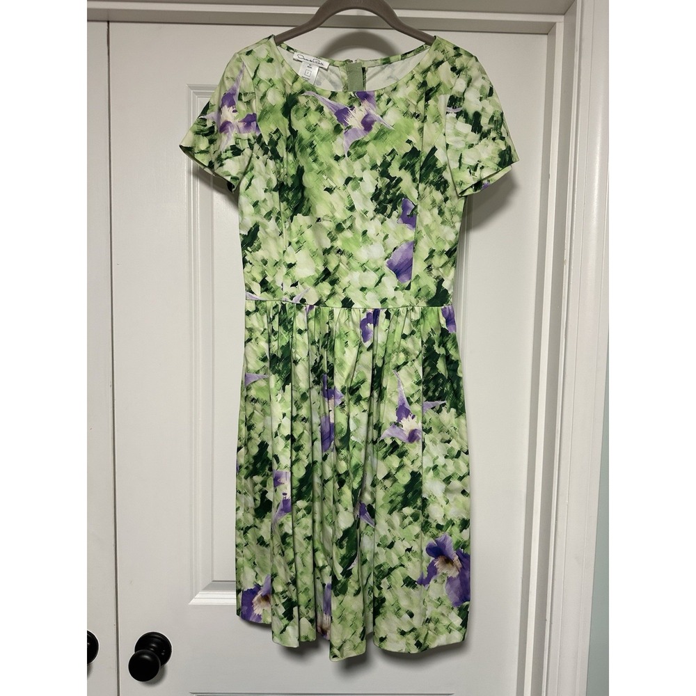 Oscar de La Renta, Vintage Woman's Floral Dress, Green & Purple,‎ Size 2